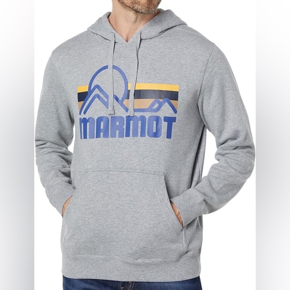 Marmot Coastal Hoodie Grey Sweatshirt Kangaroo Pocket Activewear Men’s Size XL